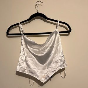 Pretty Little Thing- White Satin Cowl Neck Crop Top- Size 6